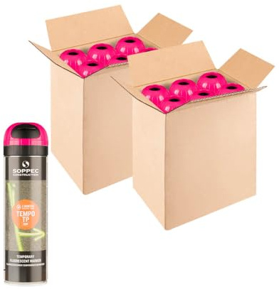 TMS PRO SHOP 12 Dosen SOPPEC Tempo T.P. Markierfarbe, pink, temporär, 8 Wochen, 500 ml, Art.-Nr. 608327 | Bodenmarkierungsfarbe | Straßenmarkierungsfarbe | Markierungsspray