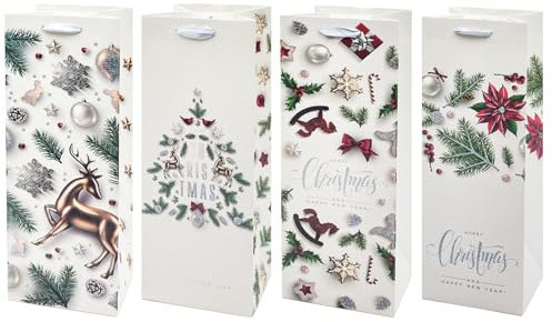 12 Pezzi Borse Per Bottiglie Natalizie, 36 X 12cm Confezione Bottiglia Vino Regalo, Bottiglia Regalo Natale Con Manico, Borsa Regalo Per Vino Per Natale, Compleanni, Matrimoni (D)