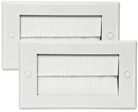 Evoges Brush Faceplate White Brushplate Wall Plate (Pack of 2, 2 Gang Double)
