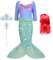 AUYAO Meerjungfrau Kostüm Mädchen Kinder Langärmliges Prinzessinnenkleid Meerjungfrau Prinzessin Kleid Dress Up mit roter Perücke Krone Spazierstock für Karneval Party Halloween Cosplay Geburtstag 150