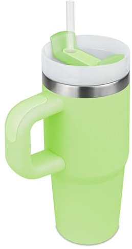 14 oz Tumbler with Handle and Straw, Kid Tumbler with Lid and Straw, 304 Stainless Steel Child Tumbler, School Sports Outdoor (Green)