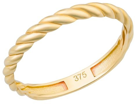 Ardeo Aurum Damen Goldring aus 375 Gold gedreht schmal Vorsteckring Ansteckring Stapelring Gelbgold Größe 50
