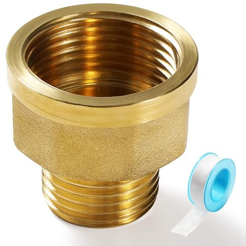 Lyeteung G3/4 Femelle vers G1/2 Mâle Laiton Douille Octogonale Adaptateur de Raccord de Tuyau, Réducteurs de Tuyau en Laiton, Raccords en Laiton, avec Ruban de Plombier, pour Raccord de Tuyau