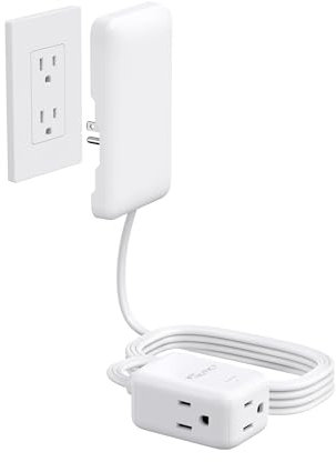 NUTICT - 10ft Flat Long Extension Cord - Ultra Thin Flat Wall Indoor Long Extension Cord 13A/1625W Surge Protector 900J Sofa Furniture Behind Bed