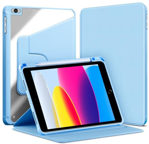 VAGHVEO Custodia Rotante per iPad 9,7 Pollici (6/5a Generazione, 2018/2017)/ iPad Air 2/ Air 1 con Portapenne, Modello Custodie a Libro Shell con Rotazione a 360 Gradi Chiaro Retro Cover, Blu Ghiaccio