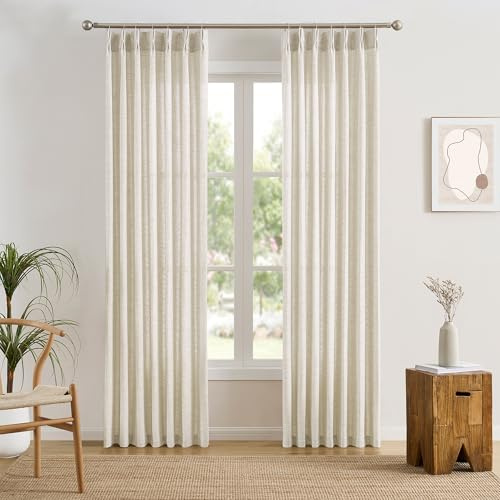 RAIN CITY Extra lange plissierte durchsichtige Vorhänge 366 cm lang 3,66 m Länge, Memory-trainierte Luxus-Vorhänge für hohe Fenster, dicke Leinenstruktur, creme, lichtfilternd, Sichtschutz, neutrale