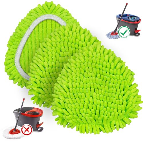NEWE Spin Mop Heads Replacements 3 Pack Compatible with O-Cedar RinseClean 2 Tank System, Microfiber Chenille Pads Attachment Replace Refills for Deep Cleaning All Floors
