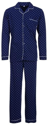 Henry Terre Herren Pyjama Diamant Muster Langarm Schlafanzug Baumwolle durchgeknöpft