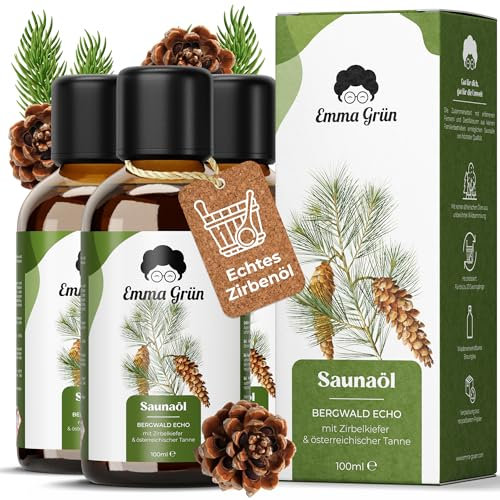 Emma Grün® Saunaaufguss Zirbe 3x 100ml [MIT ZIRBENÖL] - Waldig-Frisches Sauna Aufgussmittel - Saunaöl mit Ätherische Öle Naturrein - Saunaduft Aufguss Zirbe & Tanne - Latschenkiefer Sauna Zubehör