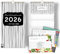 Familienplaner 5 Spalten 2026 SCHWARZ WEIß mit Sticker für Recycling Urlaub Ferienübersicht Familienkalender 2026 Wandplaner 23 x 43cm plus Okt-Dez 2025, plus Gemüsekalender, Black and White