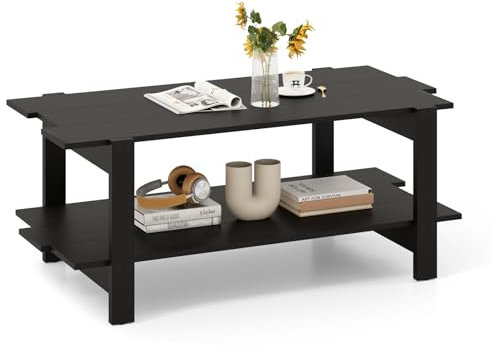 LIFEZEAL Table Basse à 2 Niveaux, Table Basse de Salon avec Rangement, Meuble de Salon Rectangulaire Style Industriel, 115X59X46 CM, pour Salon, Chambre (Noir)