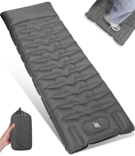 Tixexo Matelas Camping Autogonflant Tapis de Sol Camping Matelas Autogonflant 1 Personne,Tapis de Couchage Gonflable avec Pompe à Pied,13CM épais, Peut être épissé, Plein Air Randonnée (Gris)