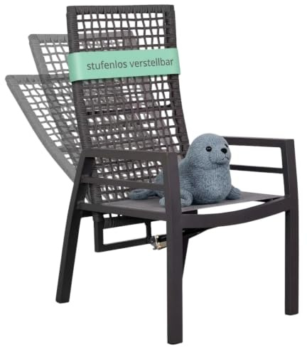 MR. DEKO Relaxsessel Lucena Aluminium & Textilene | Gartenstuhl Verstellbar mit Gasdruckfeder | Inkl. Sitzkissen | Wetterfester Hochlehner Rope-Geflecht | Outdoor-Sessel Terrasse & Balkon | Modern