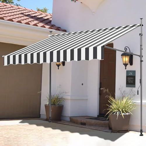 FVTVHEV Manuelle Einziehbare Markise Klemmmarkise Breite 2/2,5/3/3,5/4m Balkonmarkise Pergola-Sonnenschutzabdeckung Wind- Und Regenschutz Geeignet Für Gartenbalkon(Black and wh