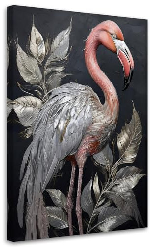 Feeby Leinwand Bilder - Bild Wohnzimmer - Flamingo Vögel Silber Tiere - 20x30 1tlg - Deko Schlafzimmer Groß - Dekoration Canvas - Gemälde - Modern Wandbilder - Kunstdruck