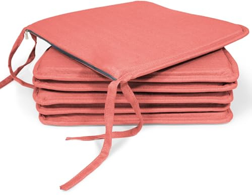 MANEMI Pack 6 Cojines para Silla 40x40x2cm - Cojín Decorativo con Textura de Bambú para Silla, Sofá o Comedor - Juego de Cojines de Asiento Estilo Rústico y Transpirable con Cintas de Sujeción,