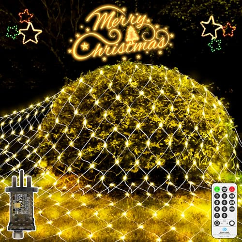 JXLEDAYY 300 LED Christmas Net Lights Outdoor 3Mx1.8M Mesh Fairy Lights Plug in with Remote Timer 8 Modes Connectable Waterproof for Outside Bush Tree Garden Yard Patio Wall Decorations-Warm White