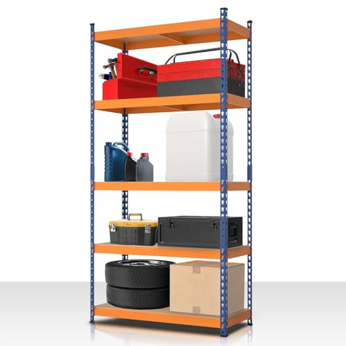 Floordirekt Schwerlastregal, Kellerregal, Lagerregal mit Stahlgestell 1050 kg Traglast (Blau-Orange, 180 x 90 x 60 cm) Rhino