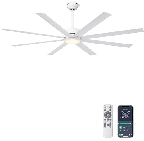 Ohniyou Deckenventilator mit Beleuchtung - 182 cm (72 Zoll) Deckenventilator mit Fernbedienung & APP-Steuerung, Leiser DC-Motor, Dimmbar, Moderner Deckenventilatoren für Wohnzimmer Terrasse, Weiß