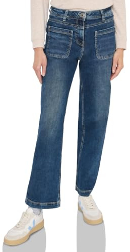 CECIL Wide Leg Patch Pocket Jeans mid Blue Used wash 31
