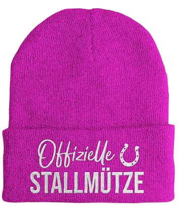 tshirtladen Offizielle Stallmütze Wintermütze – bestickte Spruchmütze für Reiter und Pferdefans – Statementmütze Humor Reitsport Reitverein Stallarbeit Strickmütze Beanie