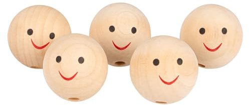 Ideen mit Herz | Holzköpfe mit lächelnden Gesichtern | Puppenköpfe aus Holz | Köpfe für DIY Figuren | halbgebohrtes Loch an der Unterseite | Ø 4,5 cm