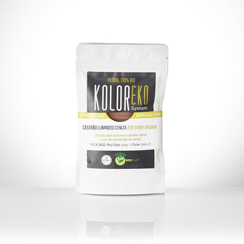 KOLOREKO Tinte natural dúo CASTAÑO LUMINOSO CENIZA - especial canas - pre color CENIZA + tinte CASTAÑO LUMINOSO