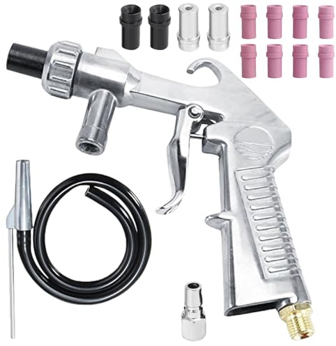 VETOLAKA Pistola sabbiatrice ad aria compressa: kit pistola sabbiatrice con 8 ugelli in ceramica, 4 ugelli in ferro, raccordo dell'aria, funzione di rimozione della ruggine ad alta pressione