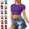Re Tech UK - Women's Basic Ladies Short Sleeve Stretchy Crop Tops for Women, Slim Fit Crew Neck, Cropped T Shirt, Summer, Cute, Tshirt, Sizes 8-14 (M/L 12-14, Purple)