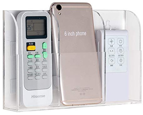 Large Size Remote Control Holder Wall Mount Mounted Acrylic, Suitable for Apples TV Cable Remote Transparent -3 slots/ the middle is 8 cm