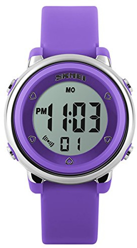 SKMEI Girls Cute Clear Digital Display Watch Purple Perfect for Age 5+ Stopwatch Alarm Water Resistant Easy to Read