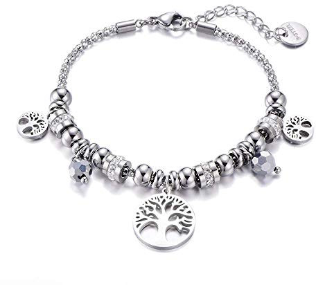 XIYINTA Bracelets pop-corn pour femmes, bracelet en acier inoxydable à maillons en acier inoxydable avec pendentif à breloque avec cristal (#4 Arbre de la vie)