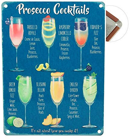 Sycle circle Metallschild, Blechschild, Wanddekoration Colorfast, für Café, Bar, Restaurant, Pub, Bier-Serie, 19,1 x 30 cm Prosecco Cocktails