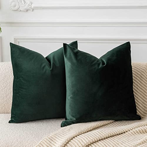 JUSPURBET Armeegrün Samt-Kissenbezüge 40cmx40cm 2er-Set für Wohnzimmer Couch Sofa Schlafzimmer Dekorative Quadratische Feste Weiche Kissenhüllen mit unsichtbarem Reißverschluss