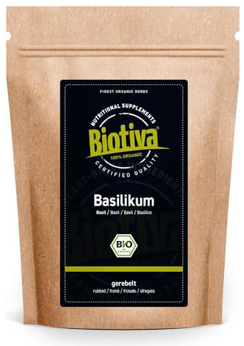 Basilikum gerebelt Bio 250g - Ocimum basilicum - getrocknet - zum Würzen von mediterranen Speisen - kontrolliert und zertifiziert in Deutschland - Biotiva