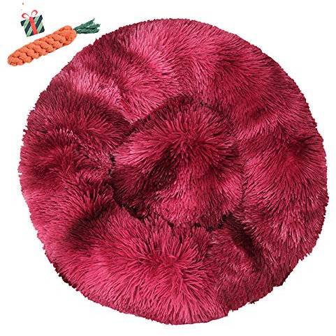FANSU Hundebett rund Hundekissen Plüsch weichem Hundesofa rutschfest Base Katzenbett Donut Größe und Farbe wählbar (70CM,Tie-Dye Wein rot)