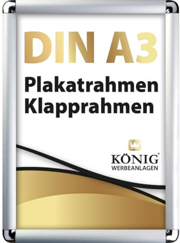 Dreifke Plakatrahmen DIN A3 | abgerundete Ecken | 25mm Alu Profil, silber | inkl. entspiegelter Schutzscheibe | Bilderrahmen Klapprahmen Wechselrahmen Posterrahmen Rahmen