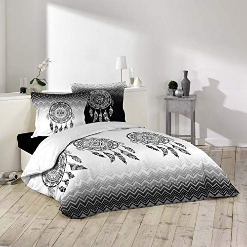 Dynamic24 3tlg. Bettwäsche 240x220cm Mandala Traumfänger 100% Baumwolle Bettdecke Übergröße Bett King Queen Size mit 2 Kissenbezügen und 1 Bettdeckenbezug