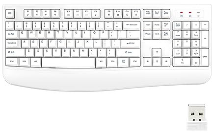 EDJO Wireless Keyboard, 2.4G Ergonomic Full Size Wireless Computer Keyboard with Wrist Rest for Windows, Mac OS Desktop/Laptop/PC（White）