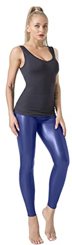 JOPHY & CO. Leggings Skinny Femme Bi-élastique Simili Cuir Push-Up, Couleurs Brillantes (cod. 9810), Bleu roi, XL