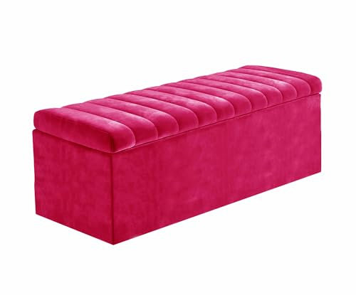 R&M Furnishers Plush Velvet Upholstered Ottoman Storage Box & Coffee Table - Multifunctional Footstool, Toy Box, Shoe Bench, Seating, & End of Bed Storage