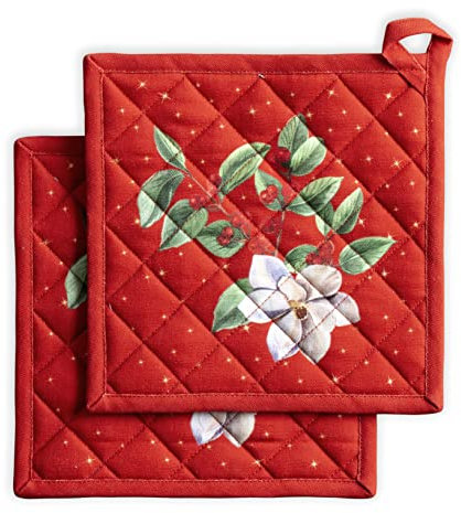 Maison d' Hermine Noel Set 100% cotone con 2 presine per barbecue, cuocere, forno a microonde, grigliate, Ringraziamento, Natale (20cm x 20cm)