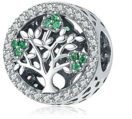Annmors Jewelry Blue Family Tree Charms Feder Anhänger 925 Sterling Silber Sparkling Bead with Cubic Zirconioa für Chamilia und europäische Armbänder und Halskette