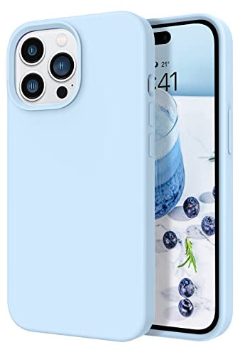 DOMAVER for iPhone 14 Pro Max Case Smooth Liquid Silicone Soft Gel Rubber Microfiber Lining Cushion Cover Shockproof Protective Phone Cases Compatible with iPhone 14 Pro Max 6.7''- Light Blue