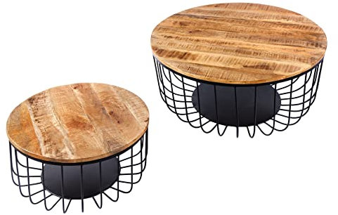 riess-ambiente.de Handgearbeitetes 2er Couchtisch Set Storage 77cm Natur Mango Aufbewahrungskorb | Einzigartiger Beistelltisch für Wohnzimmer