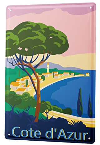 Blechschild Retro - Vintage Metall-Poster für das Wohnzimmer - Cote d' Azur Frankreich Motiv - 30 x 40 cm