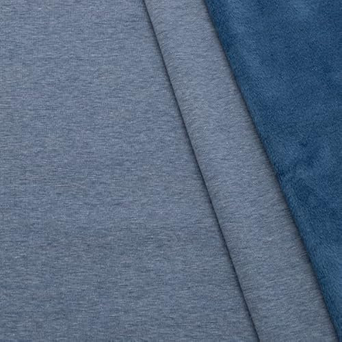 STOFFKONTOR Alpenfleece Sweatshirt Stoff Melange - Meterware, Farbe Jeans-Blau meliert - zum Nähen von Bekleidung, Decken, Loops etc.