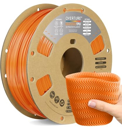 OVERTURE High Speed TPU 95A 3D Printer Filament 1.75mm, 1kg Orange | Flexible & High Elasticity & Durability, Excellent Layer Adhesion, Accuracy ± 0.02mm, Fits Most FDM (Orange)