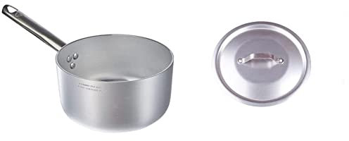 Pentole Agnelli Linea Alluminio 3 mm Professionale Casseruola Alta con Manico Inox, Argento, 18 cm & Alluminio Coperchio Rotondo Pesante con Ponticello, Argento, 24 cm