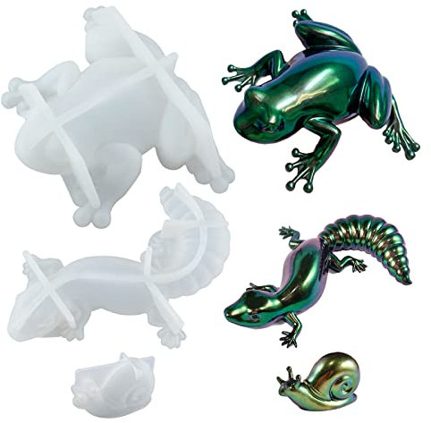 3 Piezas moldes de resina epoxi para animales, molde silicona 3D molde de fundición de lagarto, molde de silicona animales, molde de resina para escritorio, decoraciones de resina adornos